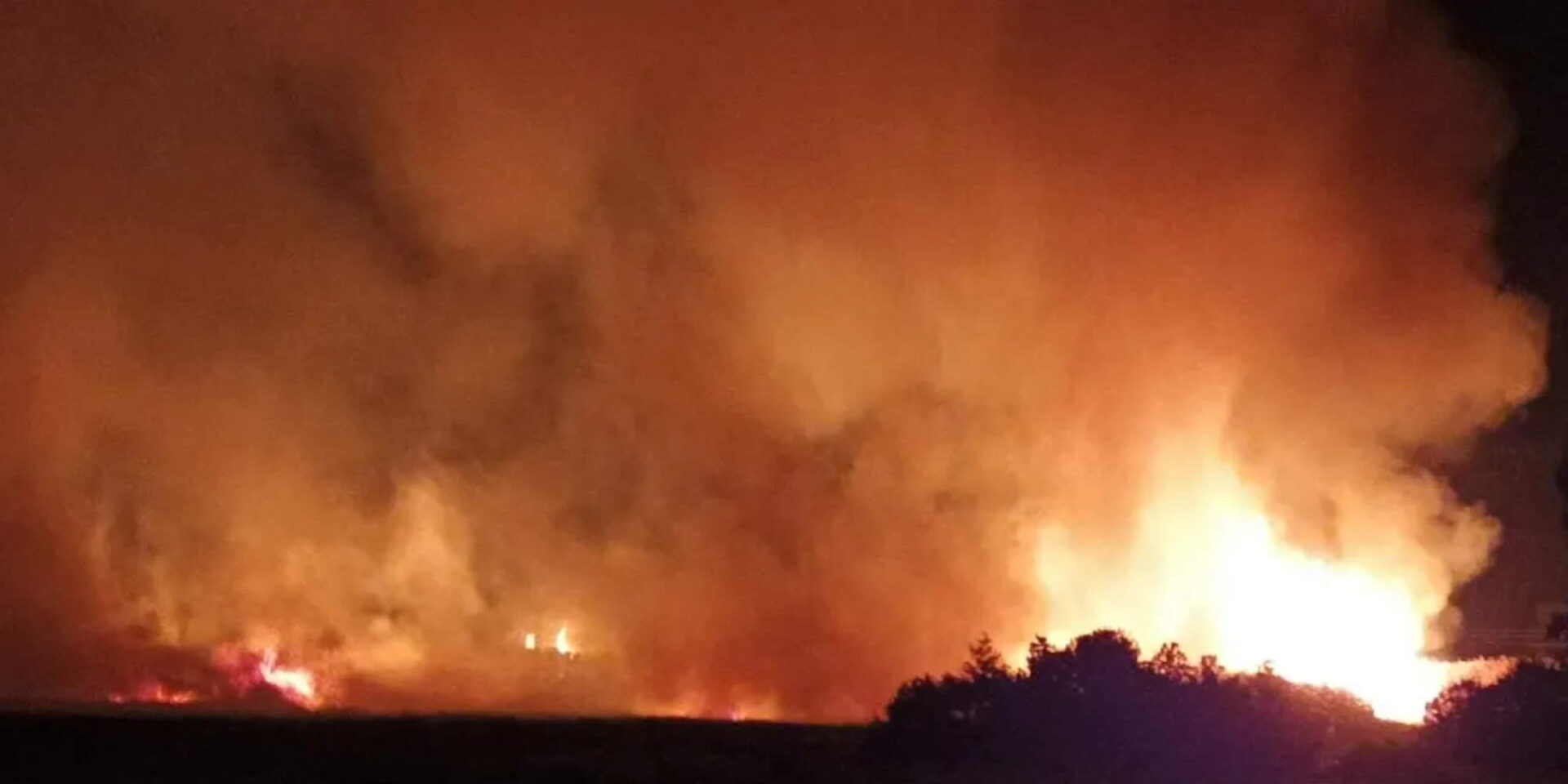Φλόγες από τη φωτιά στα Ψαχνά Ευβοίας το βράδυ της Δευτέρας