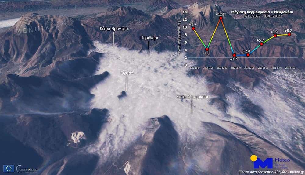 nevrokopi omixli 4 1 22 - Γιατί εκδηλώνονται πυκνές ομίχλες στην Ελλάδα - Πώς εξηγεί το φαινόμενο το Meteo (δορυφορικές εικόνες)