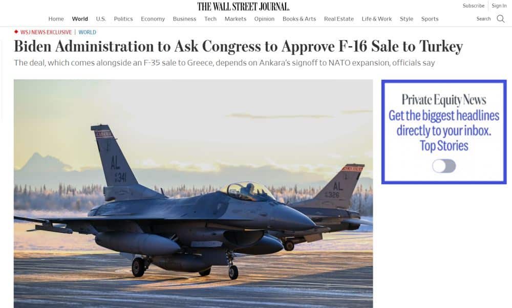 Το δημοσίευμα της Wall Street Journal για τα F-16 