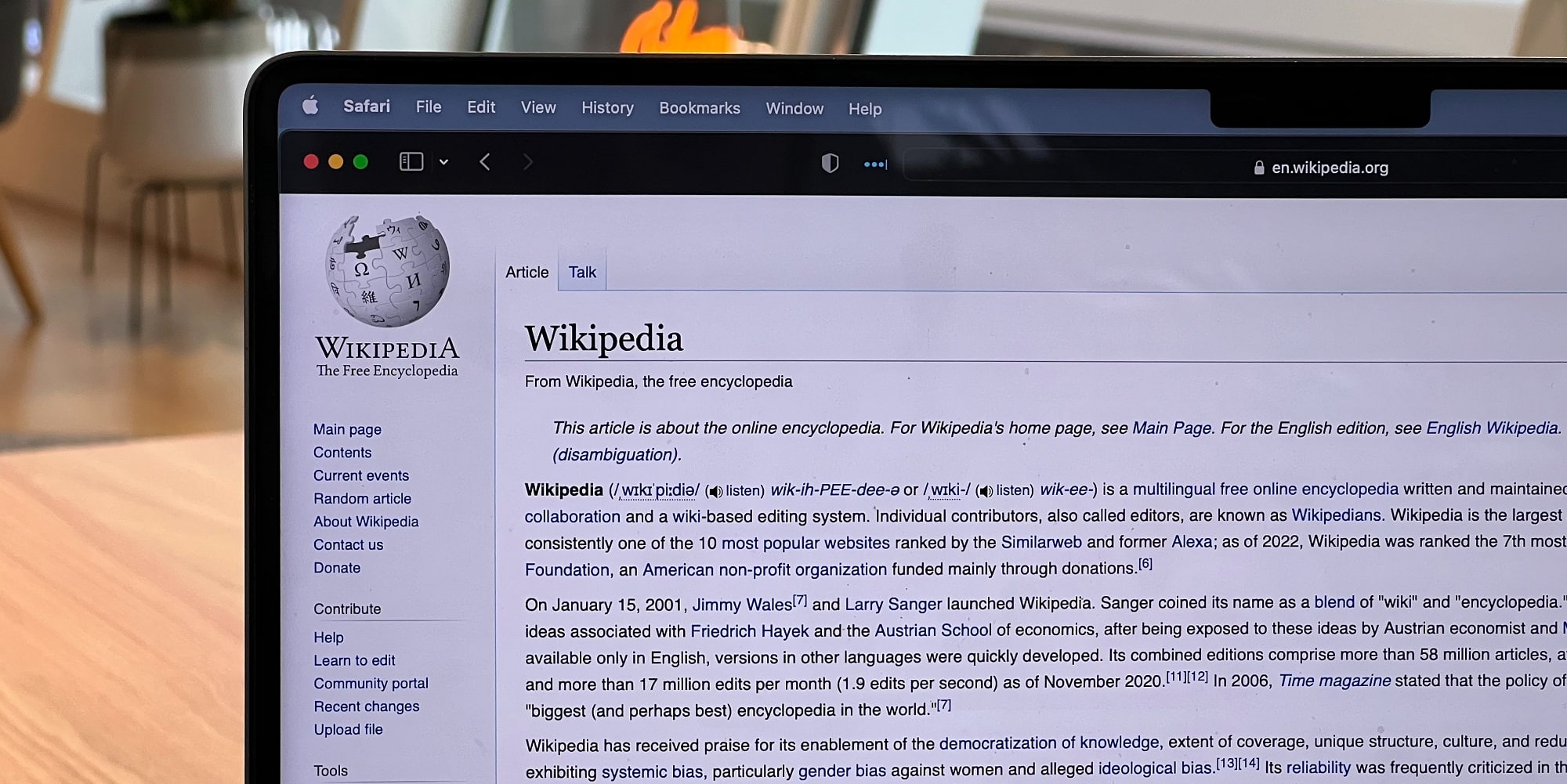 Σελίδα της διαδικτυακής εγκυκλοπαίδειας Wikipedia