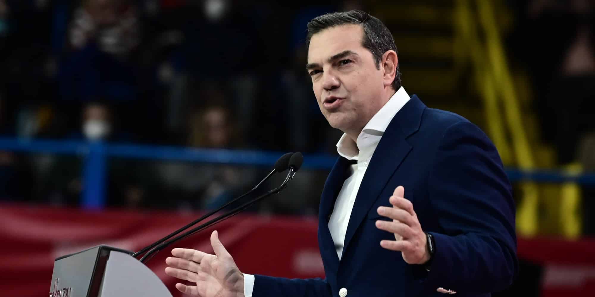 O πρόεδρος του ΣΥΡΙΖΑ Αλέξης Τσίπρας σε ομιλία στο Περιστέρι