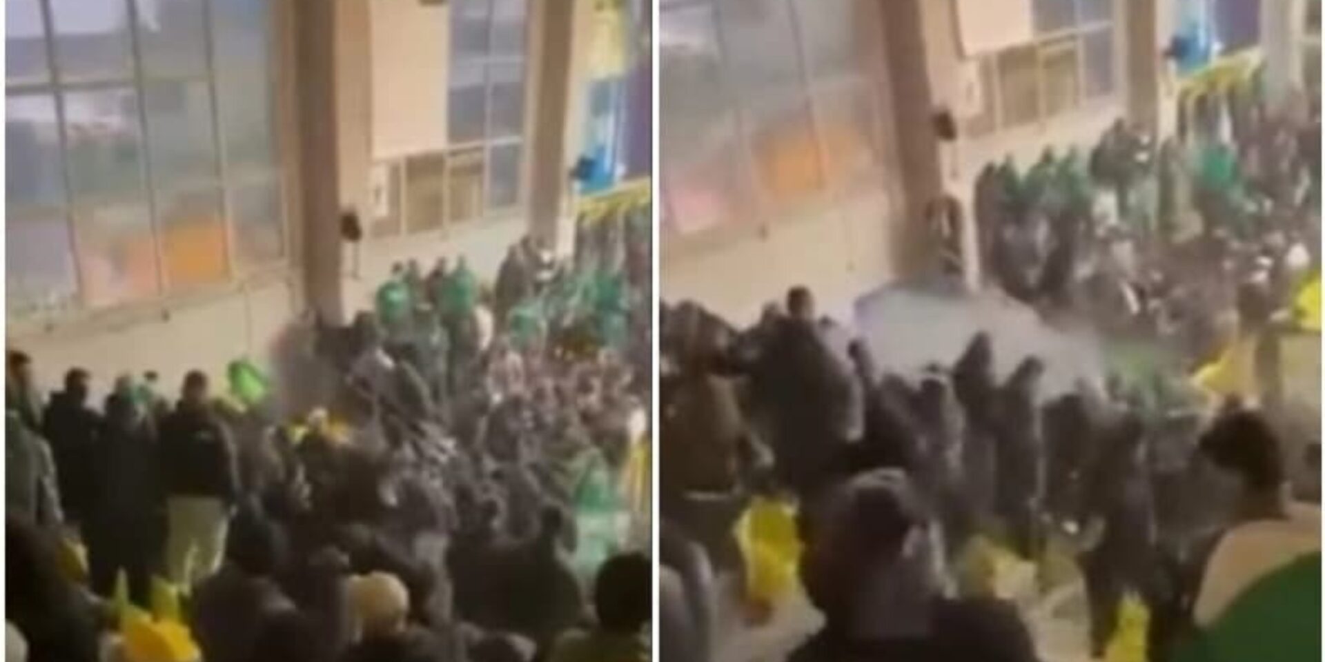 Η στιγμή που το δακρυγόνο πέφτει μέσα στο κλειστό