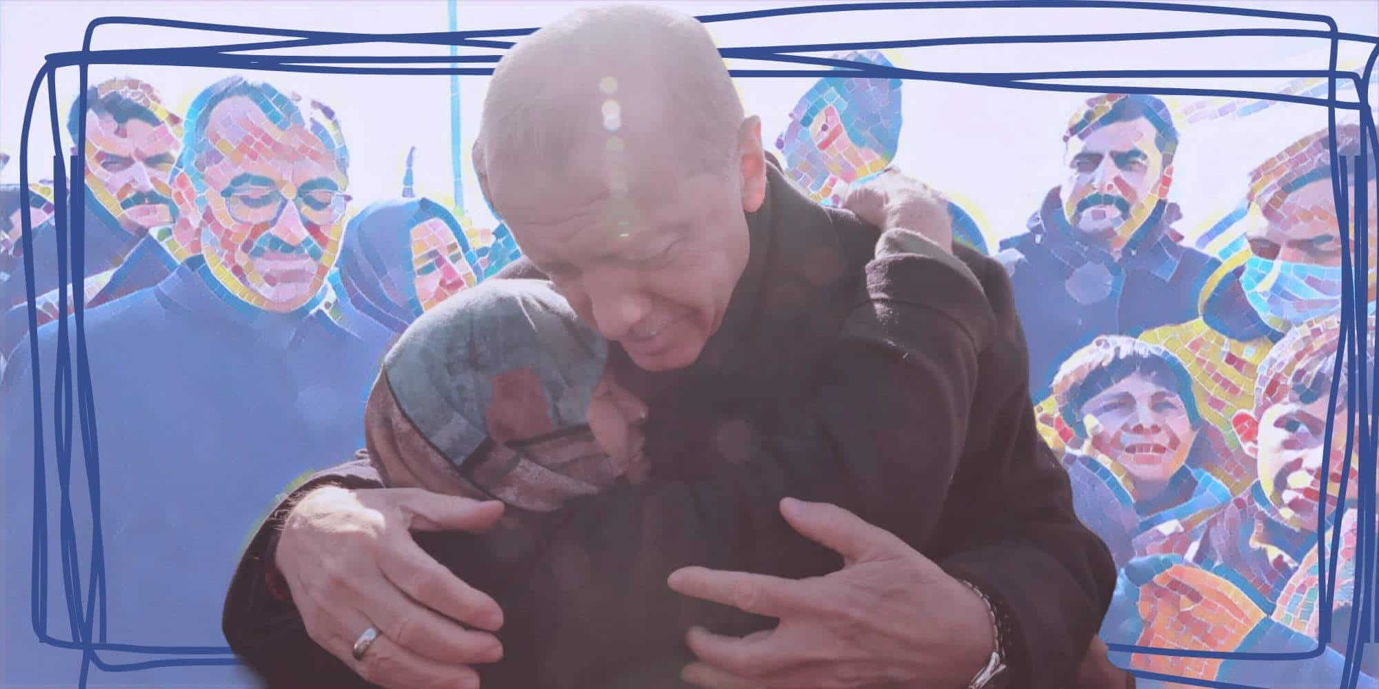 Ο Τούρκος πρόεδρος Ρετζέπ Ταγίπ Ερντογάν αγκαλιάζει μια πολίτη
