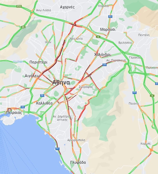 kinhsh proi 2 3 - Κίνηση τώρα: Τα ΜΜΜ απεργούν, οι δρόμοι… γέμισαν - Δείτε τον χάρτη LIVE
