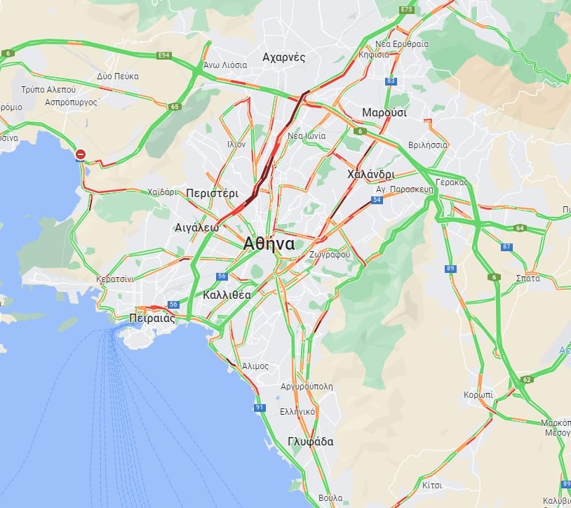 kinisi 23 3 - Κίνηση τώρα: Στα «κόκκινα» ο Κηφισός, καθυστερήσεις στο κέντρο της Αθήνας και του Πειραιά - Δείτε live τον χάρτη
