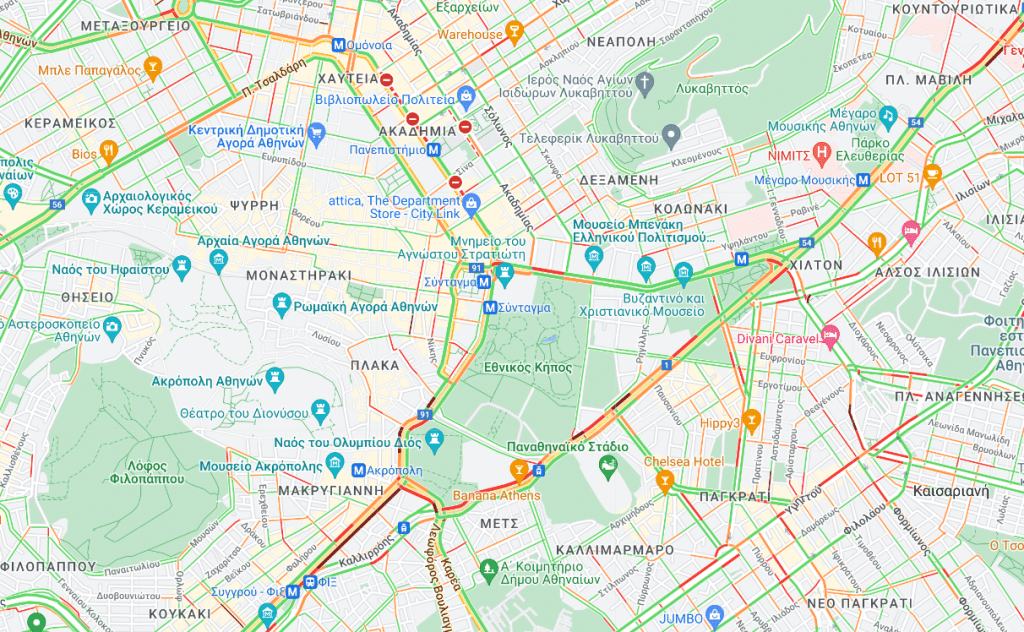 Η κίνηση τώρα (18.00) στο κέντρο της Αθήνας