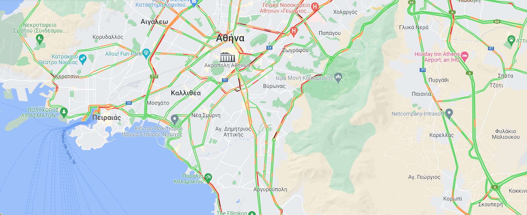 Η κίνηση τώρα, το μεσημέρι της Δευτέρας (6/3)