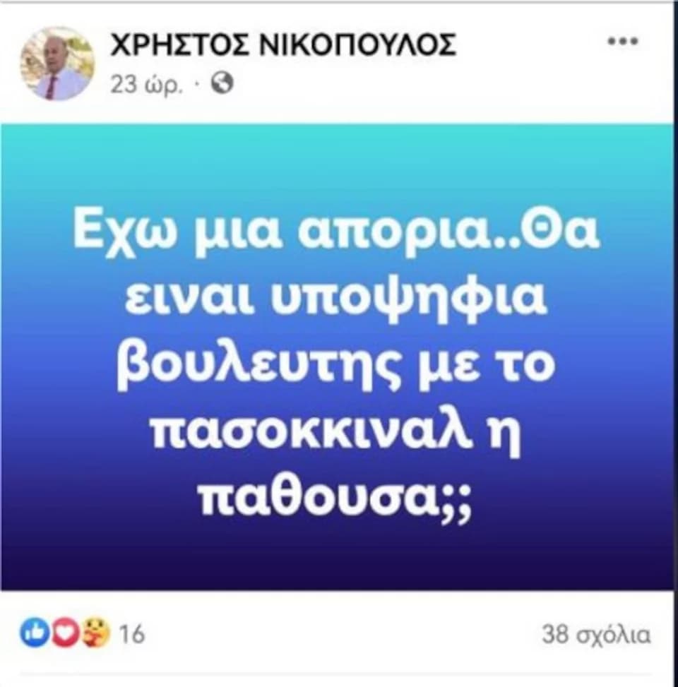 Οι αναρτήσεις που είχε κάνει ο Χρήστος Νικολόπουλος 