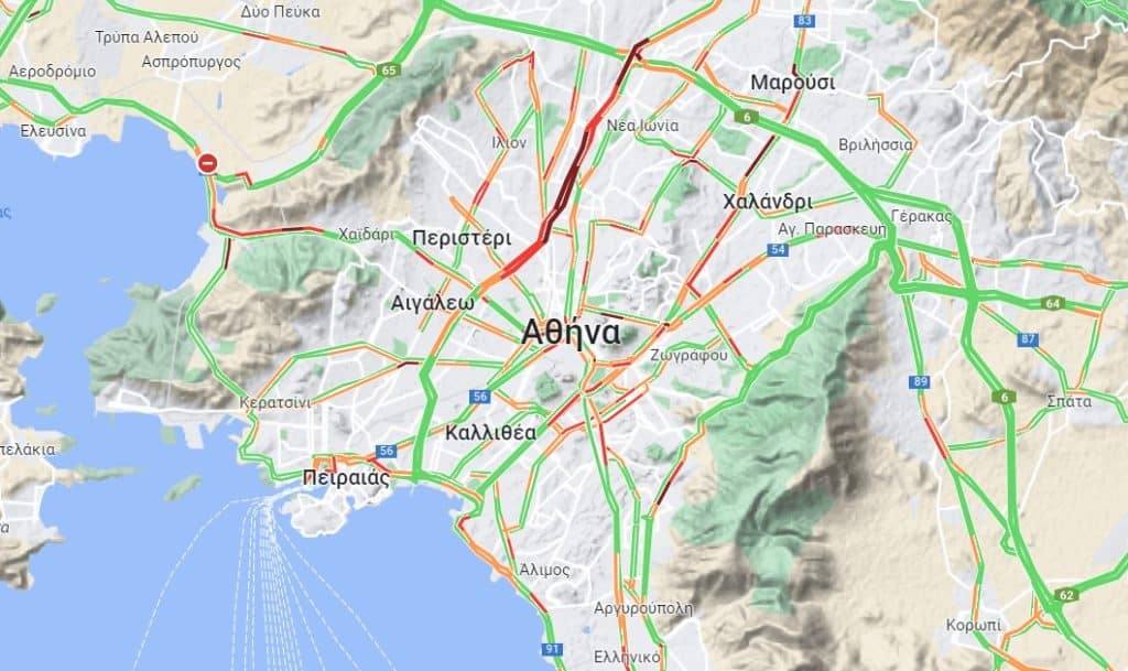 Κίνηση τώρα: Μποτιλιάρισμα σε Κηφισό και Λεωφόρο Αθηνών - Δείτε live τον χάρτη