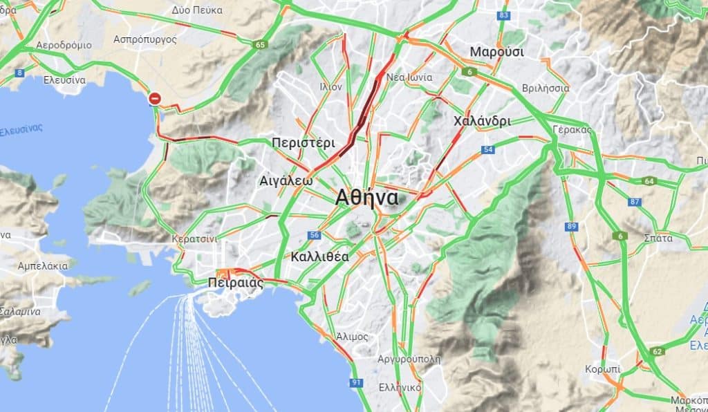 Κίνηση τώρα: Μποτιλιάρισμα σε Κηφισό και Λεωφόρο Αθηνών - Δείτε LIVE τον χάρτη