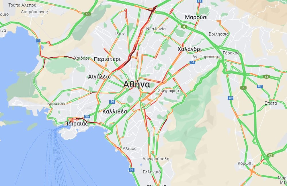 Κίνηση τώρα: Μποτιλιάρισμα σε Κηφισό, Ποσειδώνος και Λεωφόρο Αθηνών - Δείτε LIVE τον χάρτη