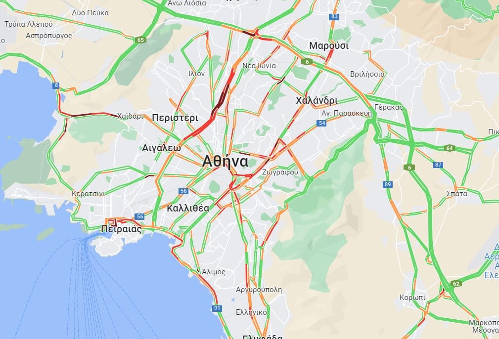 Κίνηση τώρα: Μεγάλες καθυστερήσεις σε Κηφισό και Λεωφόρο Αθηνών - Δείτε LIVE τον χάρτη