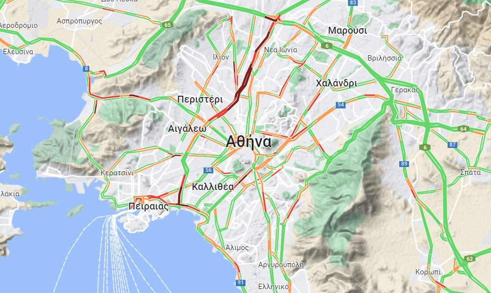 Κίνηση τώρα: Μποτιλιάρισμα σε Κηφισό και Λεωφόρο Αθηνών - Δείτε LIVE τον χάρτη