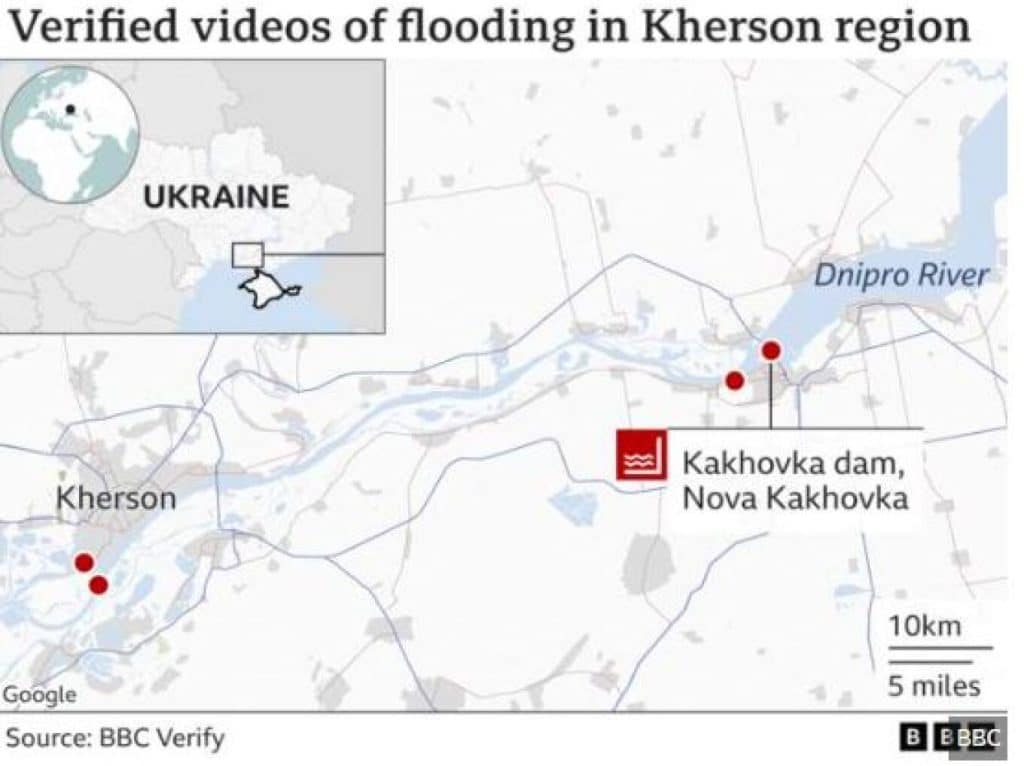 plimmires oukrania poleis - Ουκρανία: Η πρώτη δορυφορική εικόνα μετά την ανατίναξη του φράγματος Καχόβκα - «Μπορούν να επηρεαστούν 80 πόλεις και χωριά» λέει ο Ζελένσκι (βίντεο)