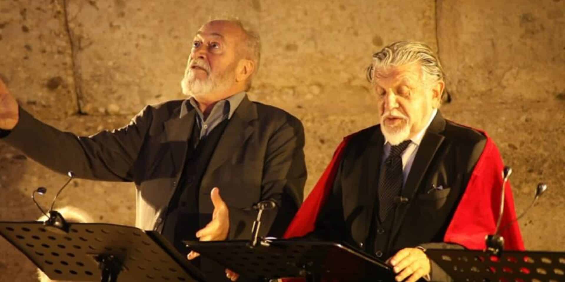 Γρηγόρης Βαλτινός και Γιάννης Βούρος στην παράσταση «Θυέστης»