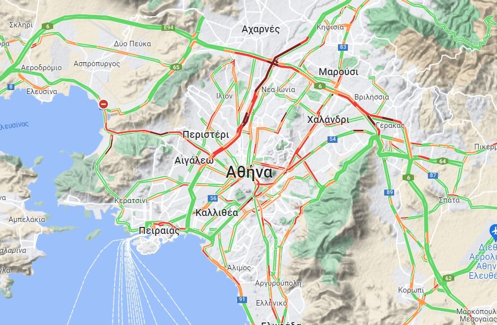 Κίνηση τώρα: Μποτιλιάρισμα σε Κηφισό και Λεωφόρο Αθηνών - Δείτε live τον χάρτη