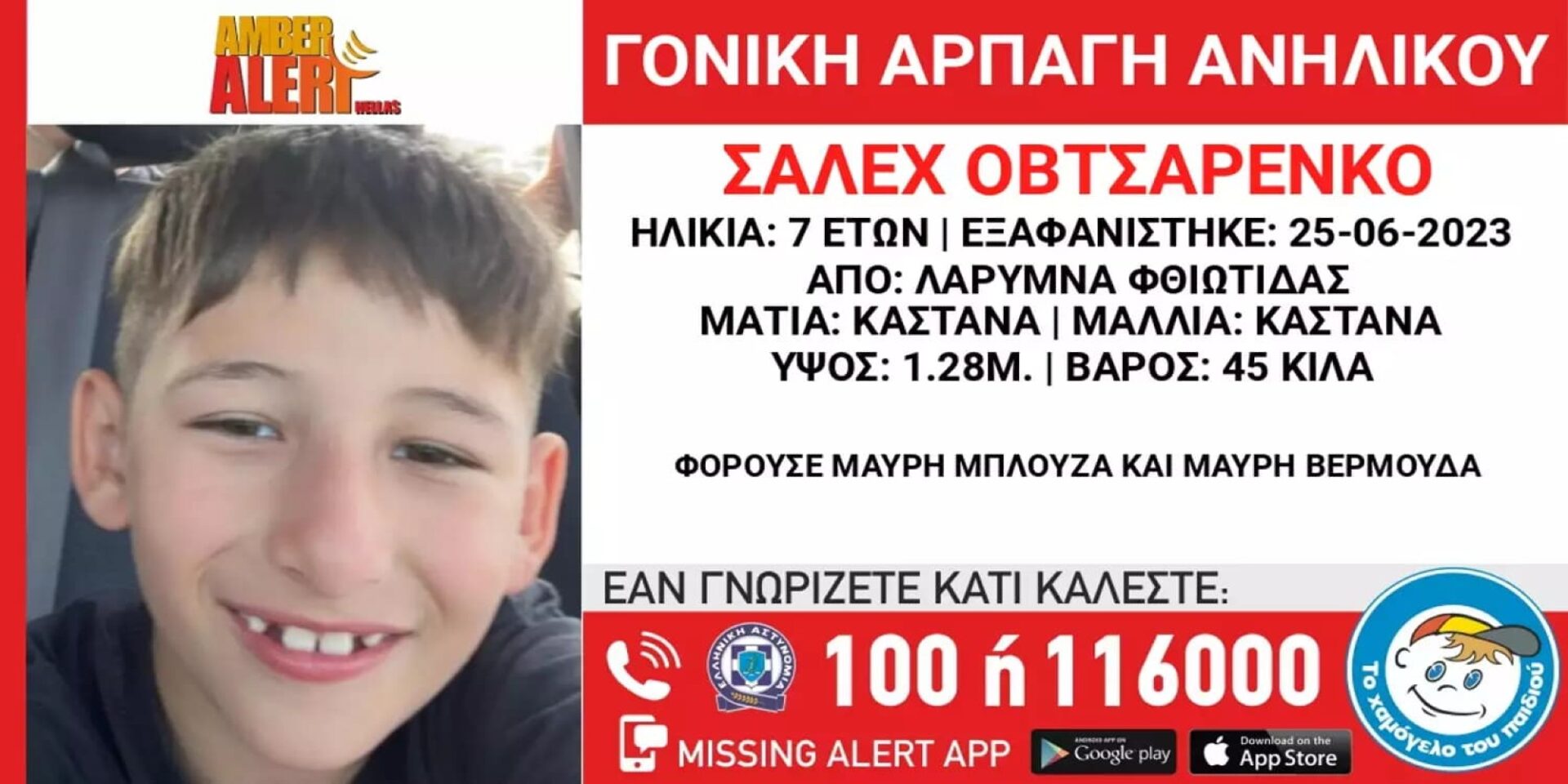 Συναγερμός από το Χαμόγελο του Παιδιού για γονική αρπαγή 7χρονου στη Φθιώτιδα