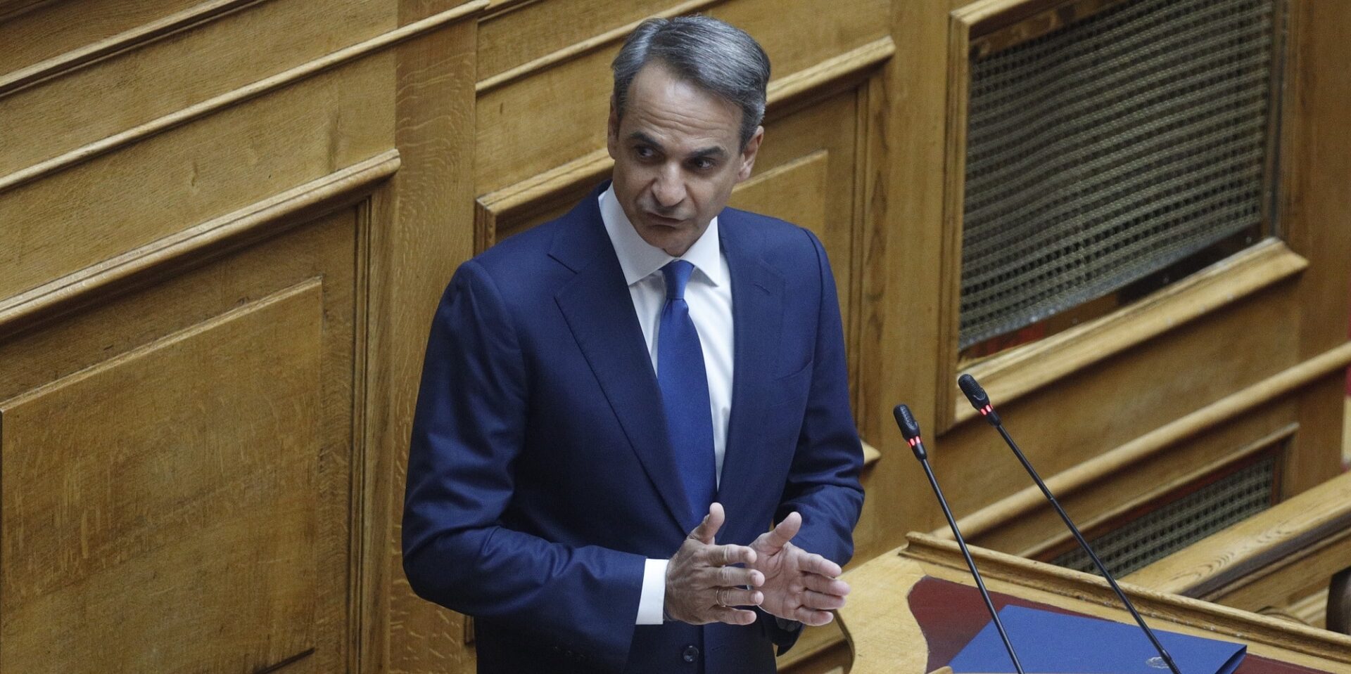 O Κυριάκος Μητσοτάκης στη Βουλή