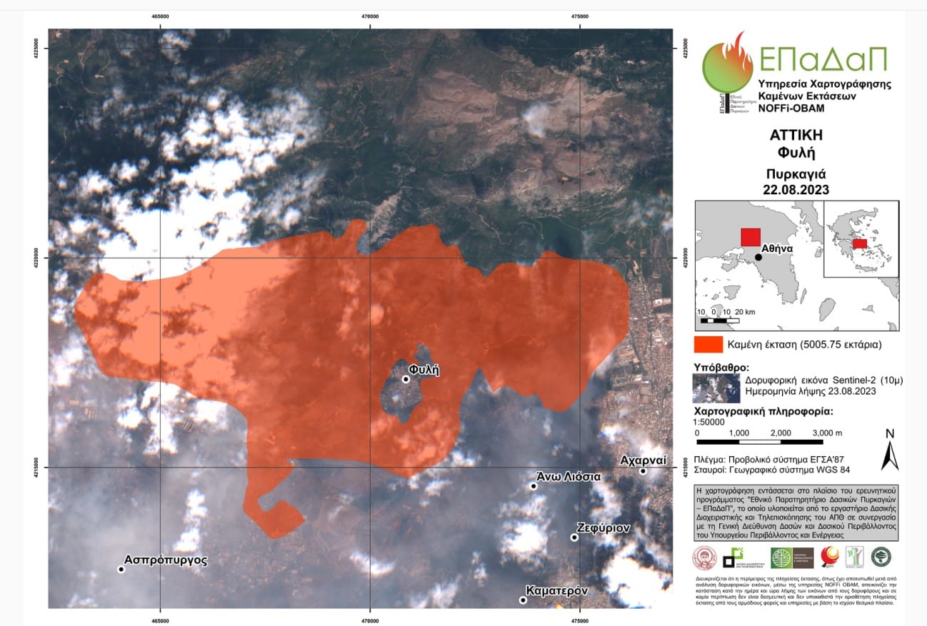 ΠυρκαγιάστηΦυλήΑττικήςκαμένηέκταση5005.75εκτάρια - Πάνω από 600.000 στρέμματα έχουν καεί στον Έβρο - Καταστροφή 50.000 στη Φυλή