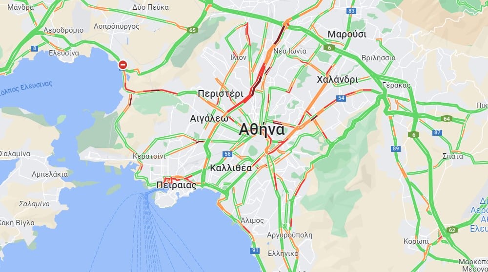 Κίνηση τώρα: Μποτιλιάρισμα σε Κηφισό και Λεωφόρο Αθηνών – Δείτε live τον χάρτη