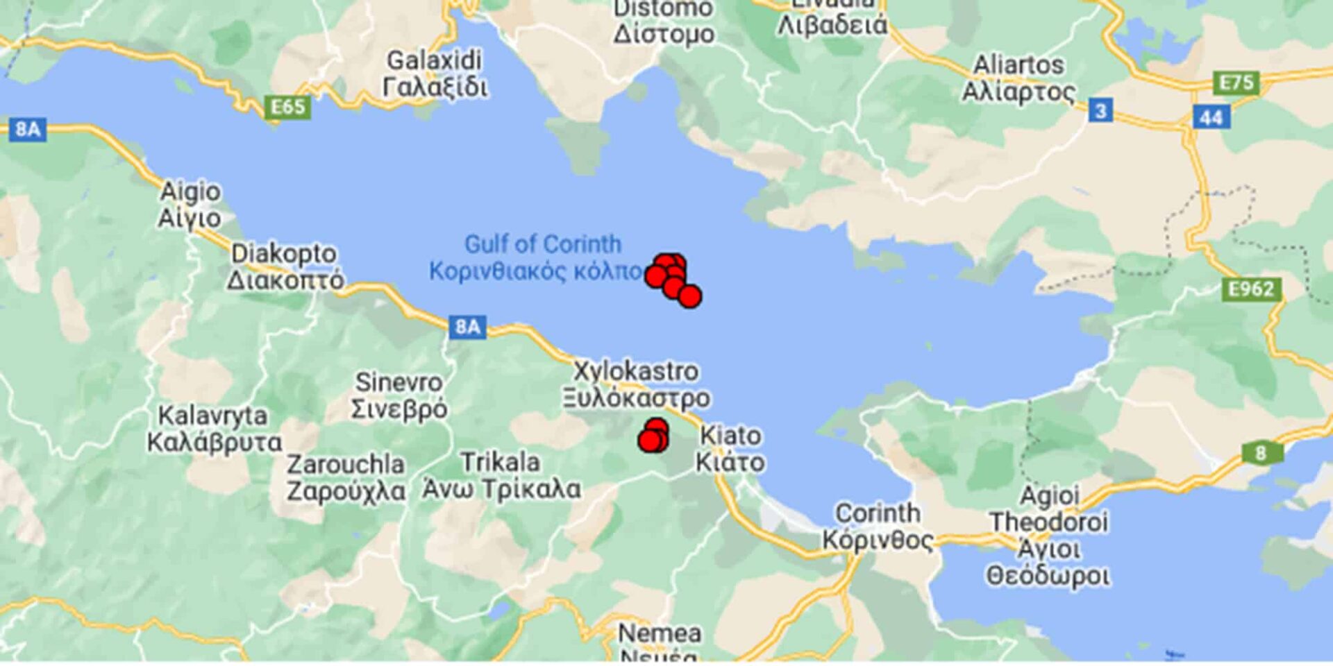 Εικόνα από τους σεισμούς που έχουν γίνει στον Κορινθιακό κόλπο