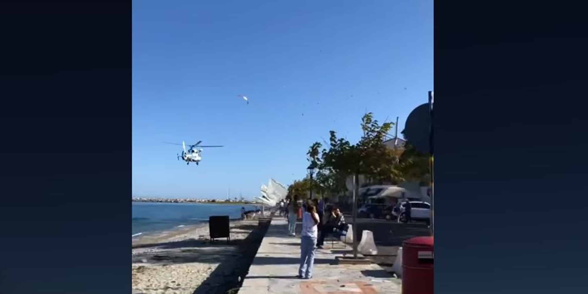 Το ελικόπτερο στην παραλία του Πλαταμώνα
