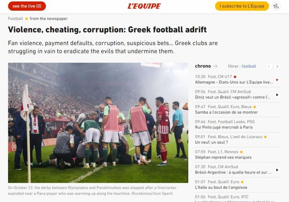 equipe 1 - Τα γαλλικά ΜΜΕ για το ποδόσφαιρο στην Ελλάδα: «Ένα περιβάλλον που κυριαρχείται από βία και διαφθορά» (εικόνες)