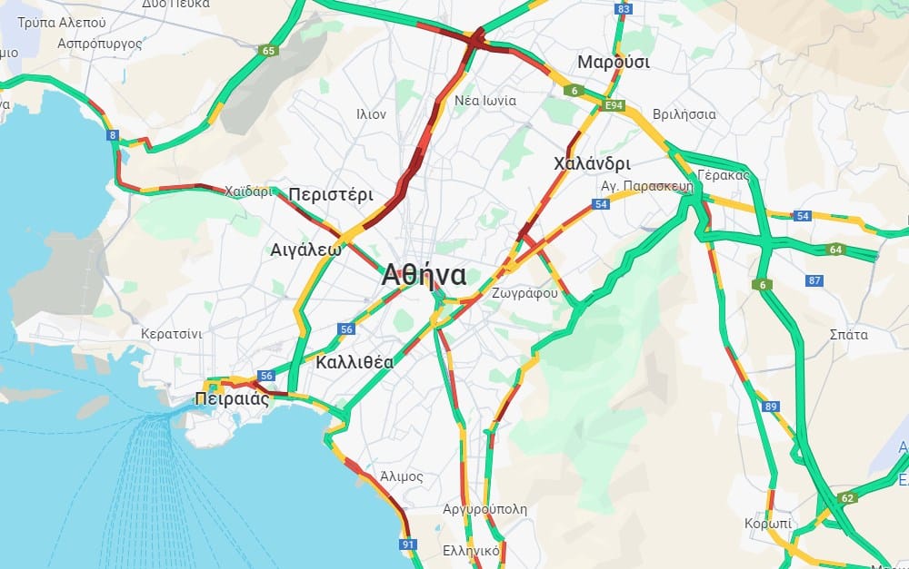 Κίνηση τώρα: Μποτιλιάρισμα σε Κηφισό, Κηφισίας και Λεωφόρο Αθηνών - Πού αλλού υπάρχουν προβλήματα (live ο χάρτης)