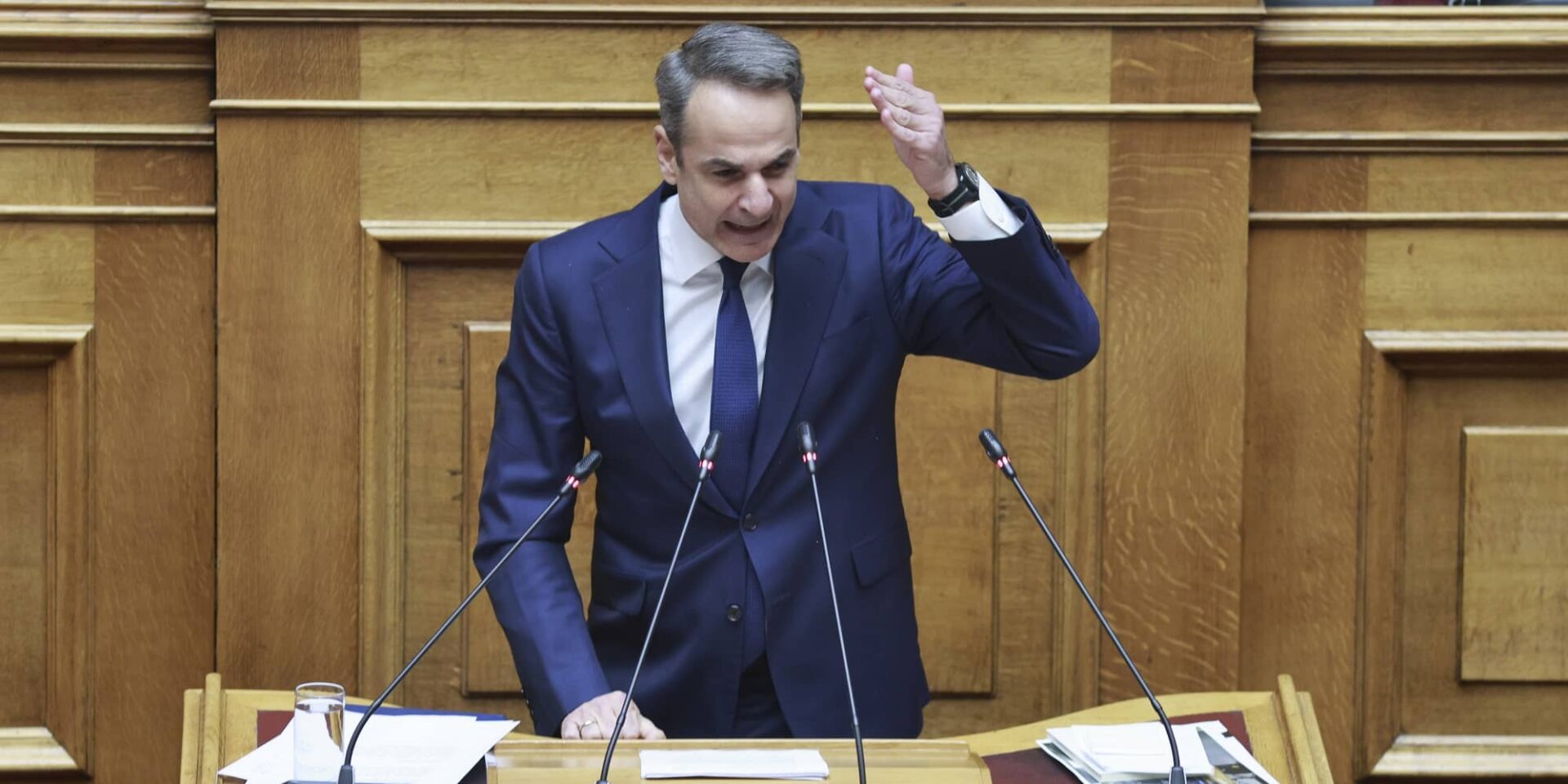 Ο Κυριάκος Μητσοτάκης στο βήμα της Βουλής