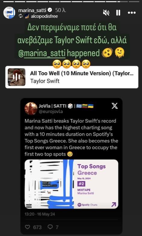 Το «Ζάρι» της Μαρίνας Σάττι είναι Nο18 στο Viral 50 του Spotify - Ξεπέρασε τη Σουίφτ στην Ελλάδα